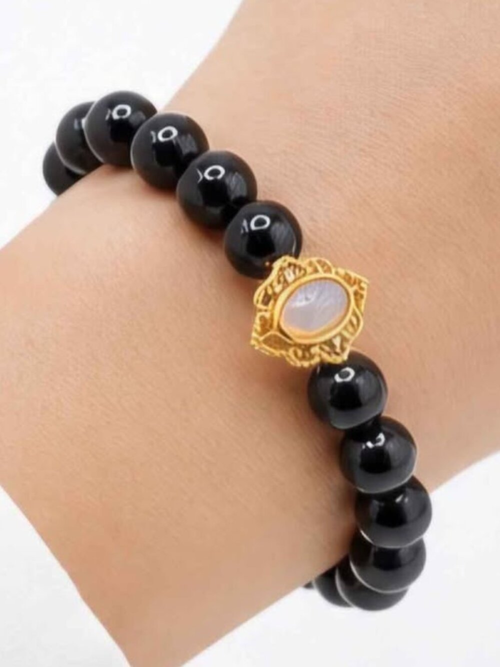 Nature Black Obsidian Turquoise Donut Opal Charm Bracelet
